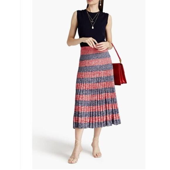 ZIMMERMANN Melange Striped Ribbed Knit Midi Skirt Size 1 US6 Red/Grey #1J47`1 - Picture 1 of 10